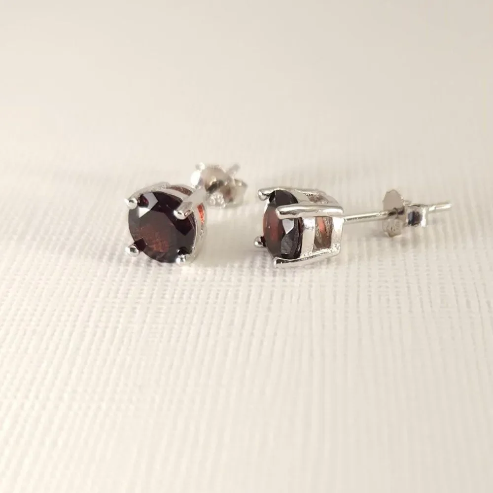 Garnet 6mm Round 2.9 cttw Post Earrings in Sterling Silver